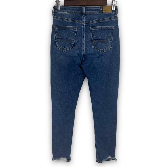 American Eagle Mom Dark Blue Wash Distressed Stretch Skinny Denim Jeans Size 0‎ - Picture 2 of 16